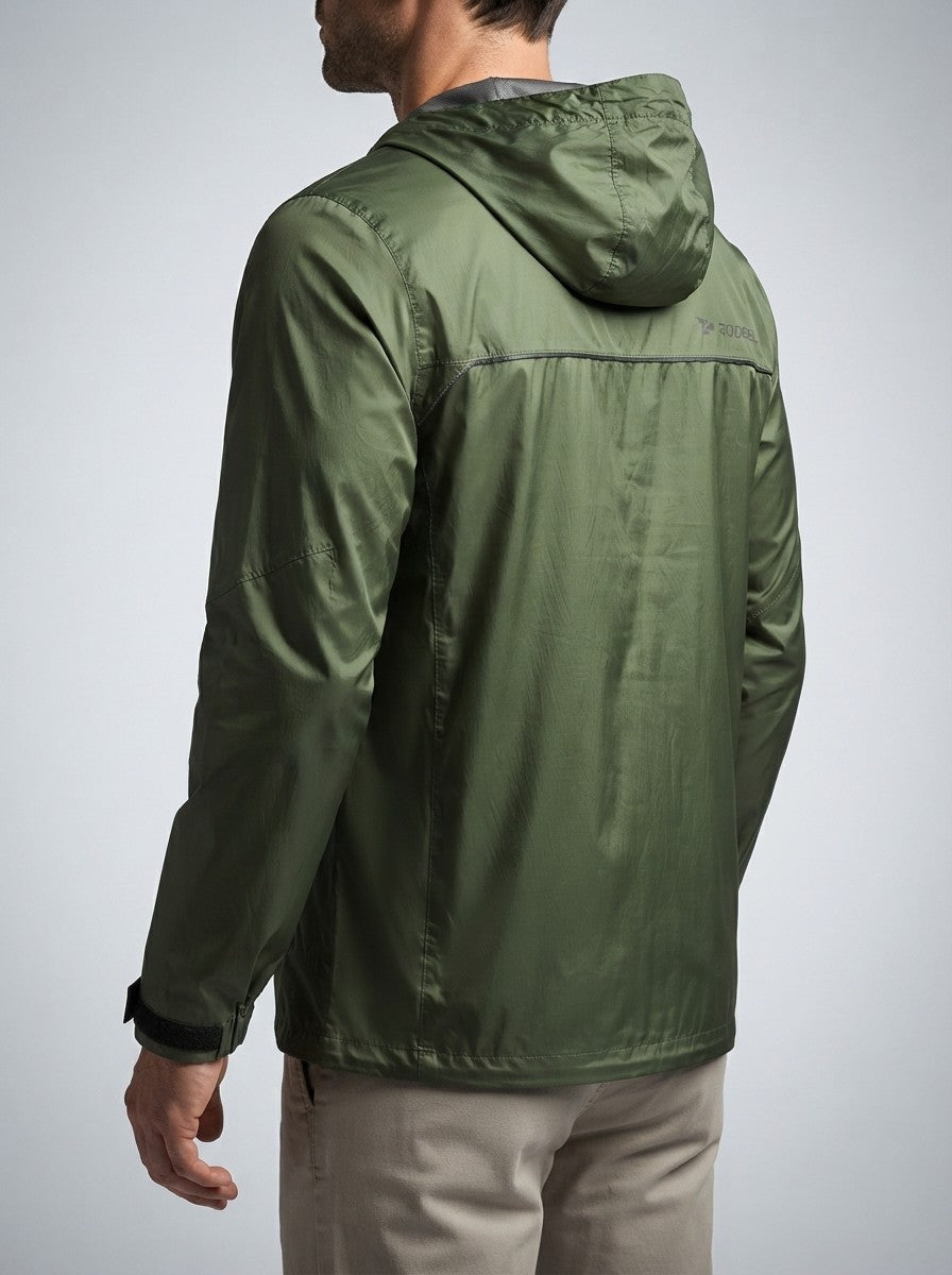 Men's Autumn Waterproof Hooded Rain Jacket with Packable Pouch