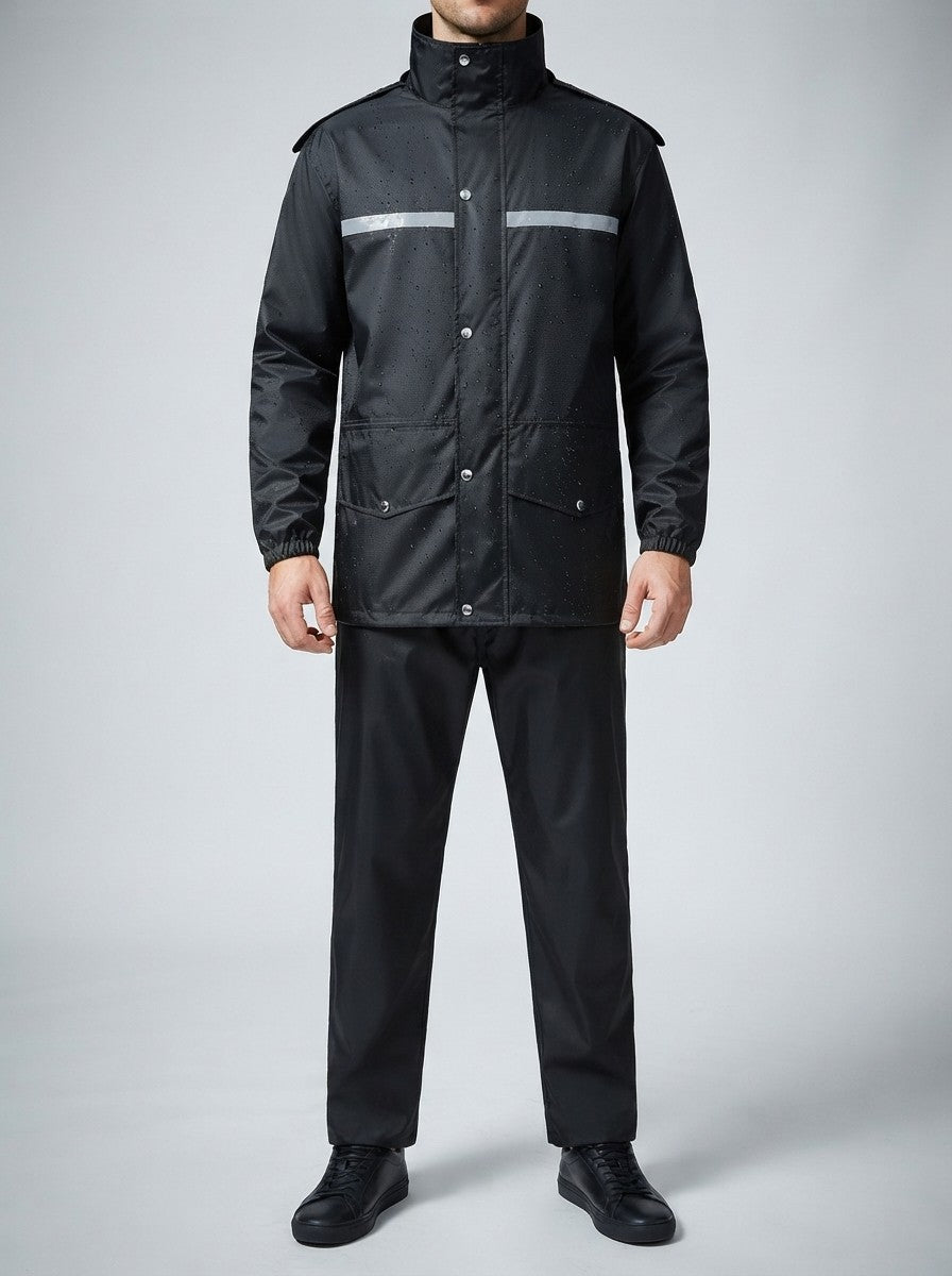 Men's Autumn Waterproof Rain Suit with Reflective Strips | Jacket and Trousers Set