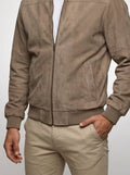 Men's Autumn Zip-Up Bomber Jacket with Ribbed Collar