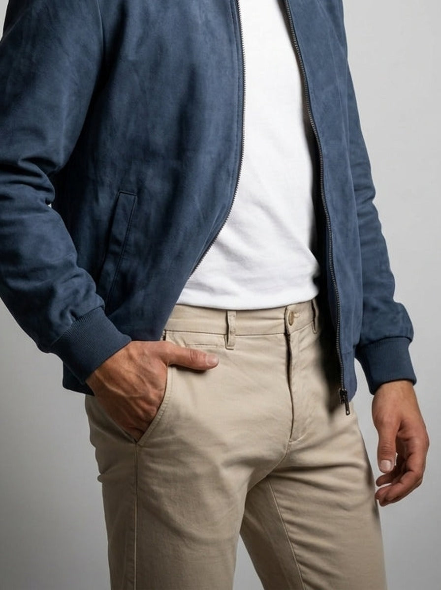 Men's Autumn Zip-Up Bomber Jacket with Ribbed Collar