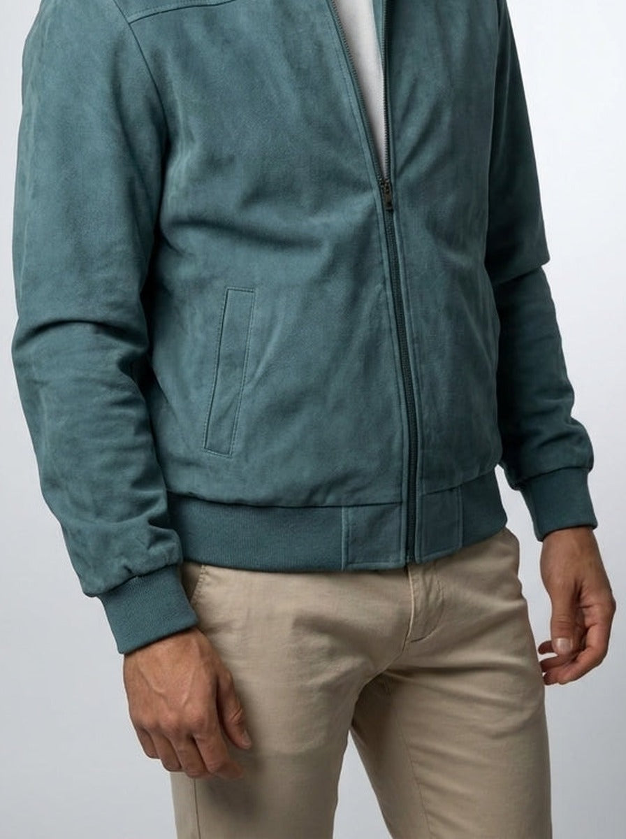 Men's Autumn Zip-Up Bomber Jacket with Ribbed Collar