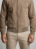 Men's Autumn Zip-Up Bomber Jacket with Ribbed Collar