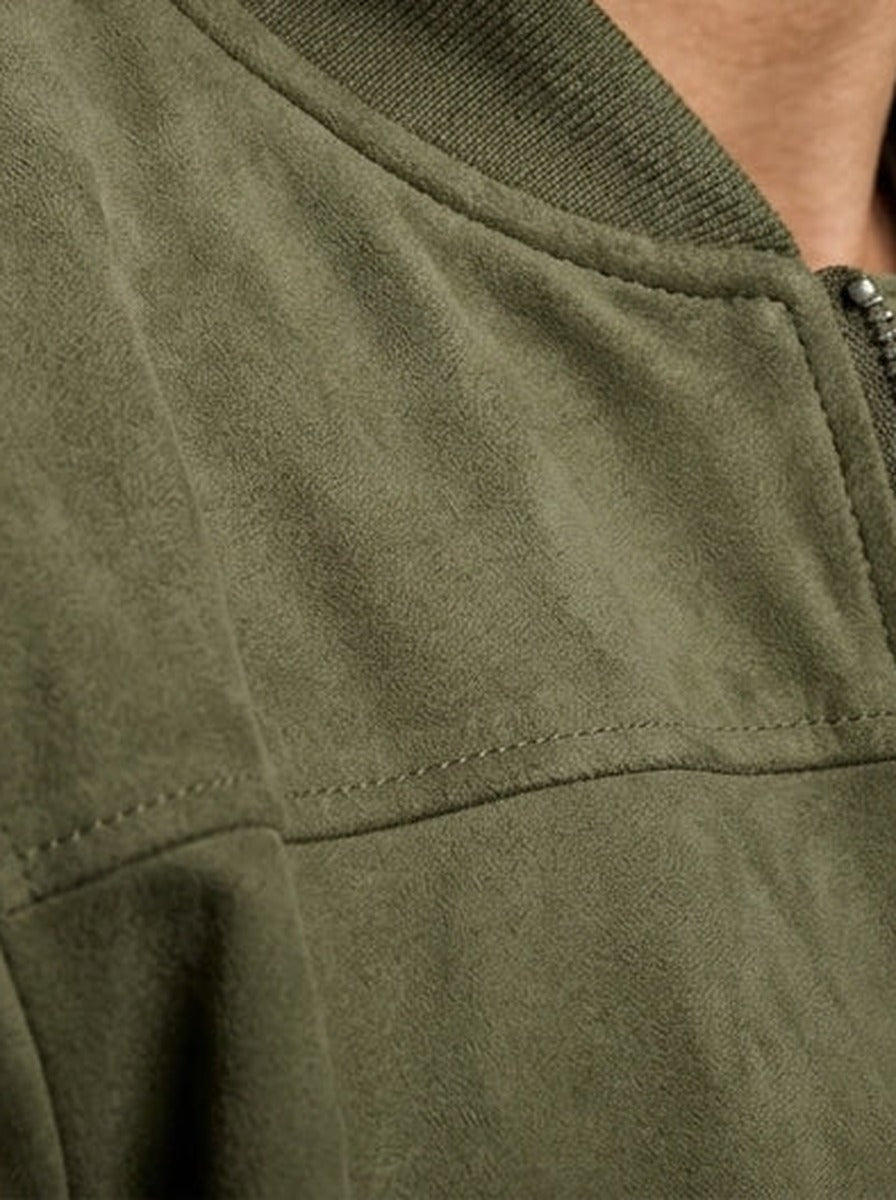Men's Autumn Zip-Up Bomber Jacket with Ribbed Collar