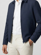 Men's Autumn Zip-Up Jacket with Point Collar and Welt Pockets