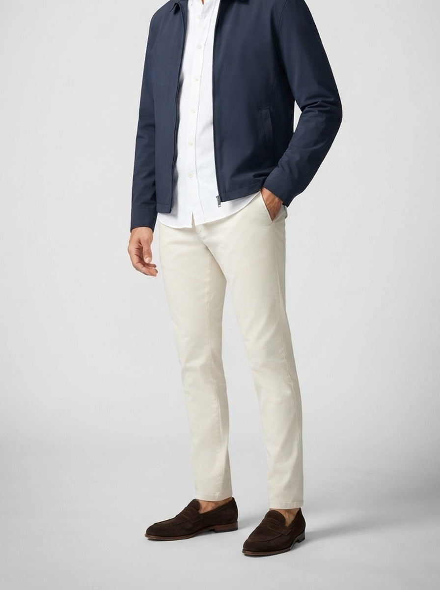 Men's Autumn Zip-Up Jacket with Point Collar and Welt Pockets