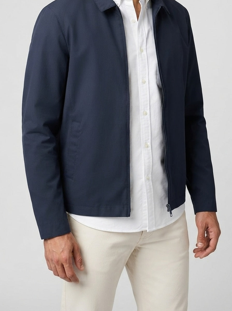 Men's Autumn Zip-Up Jacket with Point Collar and Welt Pockets