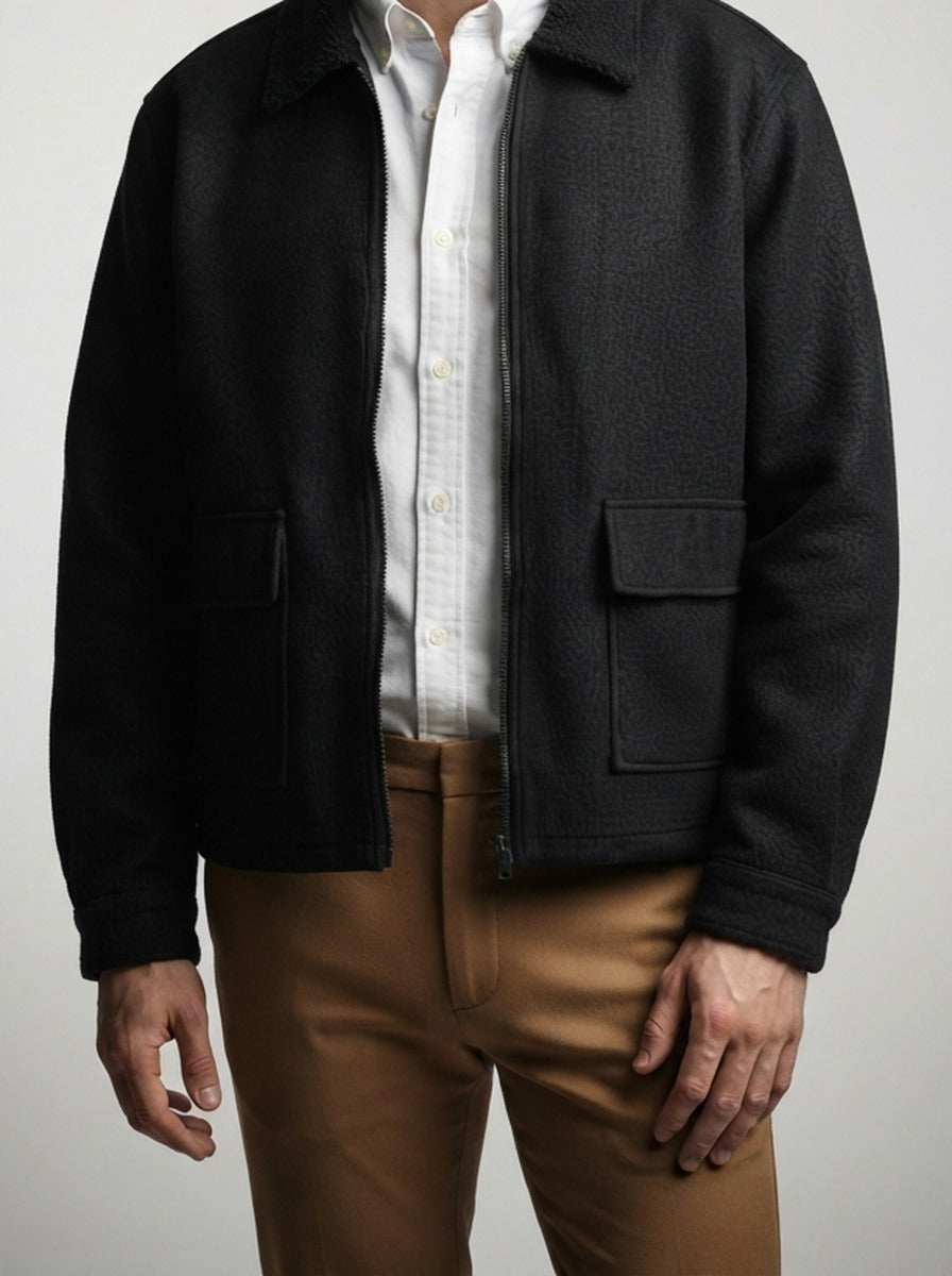 Men's Autumn Zip-Up Work Jacket with Fleece Collar