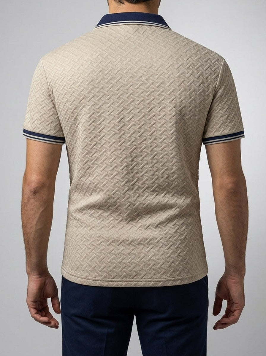 Men's Basketweave Spread Collar Slim Fit Polo Shirt