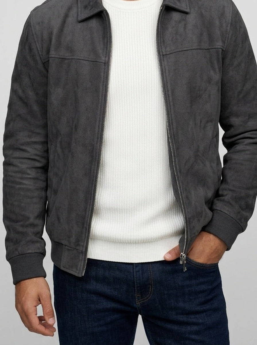 Men's Brushed Flat Collar Full Zip Jacket