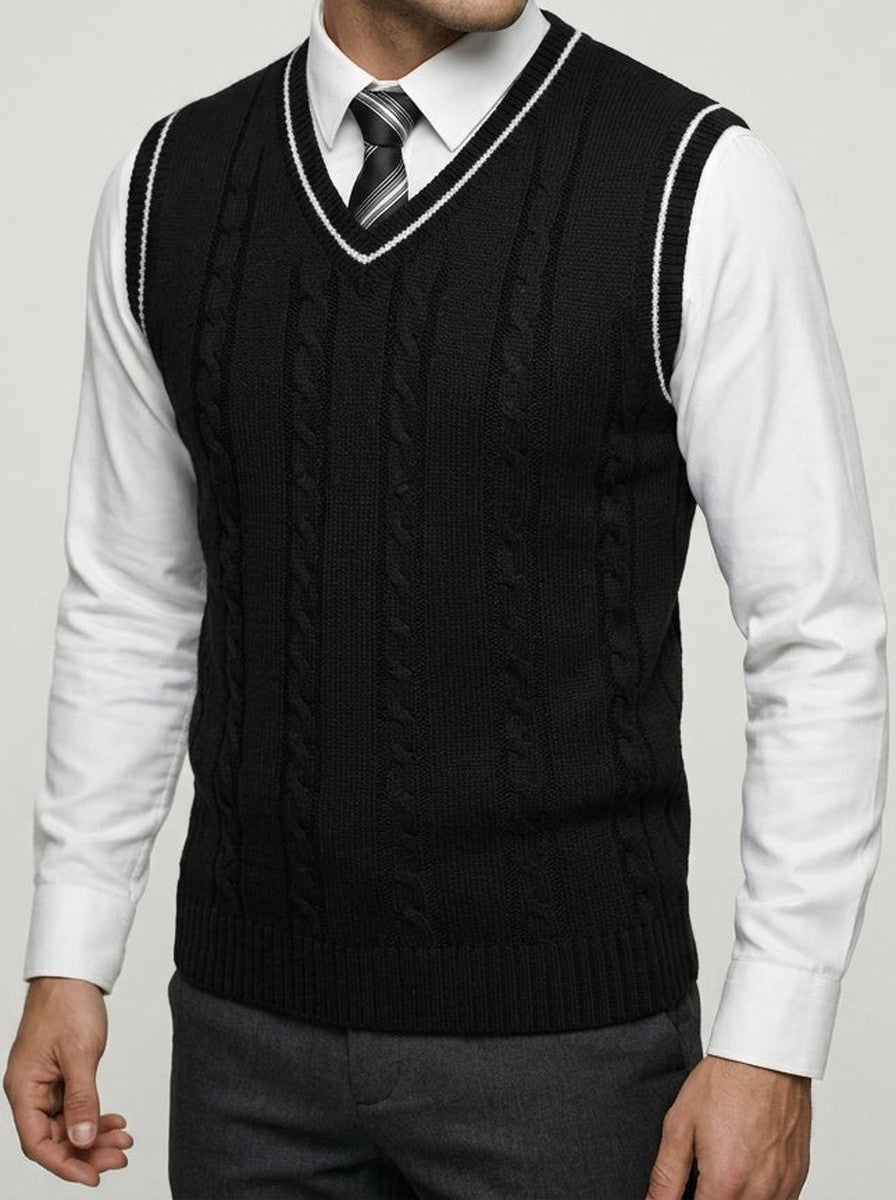 Men's Cable Knit V-Neck Sleeveless Jumper Vest