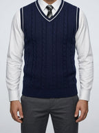 Men's Cable Knit V-Neck Sleeveless Jumper Vest