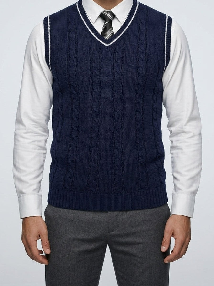 Men's Cable Knit V-Neck Sleeveless Jumper Vest