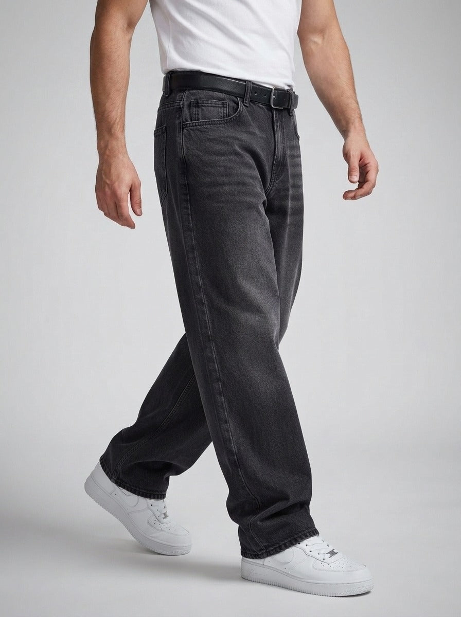 Men's Casual Baggy Wide Leg Denim Jeans with Belt Loop Waistband