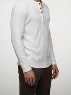 Men's Casual Button Placket Ribbed Knit Long Sleeve Henley Shirt