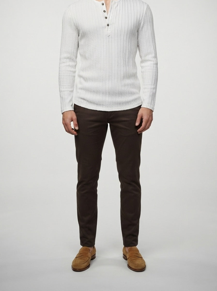 Men's Casual Button Placket Ribbed Knit Long Sleeve Henley Shirt