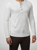 Men's Casual Button Placket Ribbed Knit Long Sleeve Henley Shirt