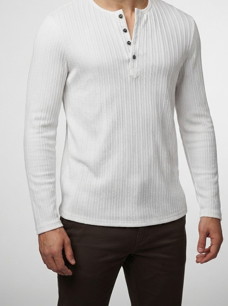 Men's Casual Button Placket Ribbed Knit Long Sleeve Henley Shirt