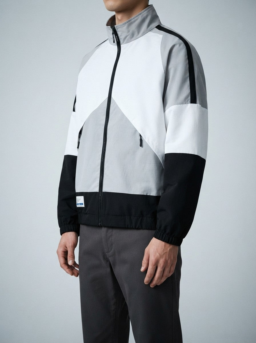 Men's Casual Colour Block Track Jacket with Zip Pockets