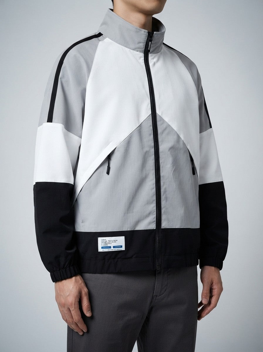 Men's Casual Colour Block Track Jacket with Zip Pockets