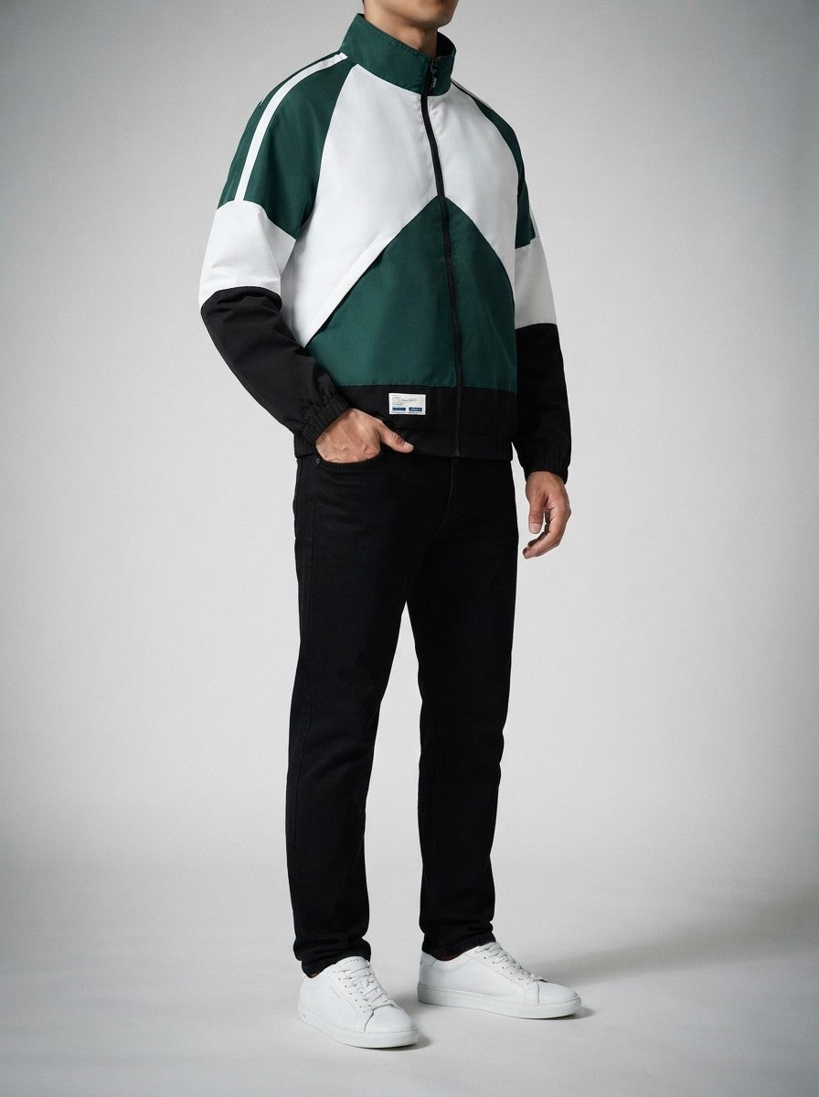 Men's Casual Colour Block Track Jacket with Zip Pockets