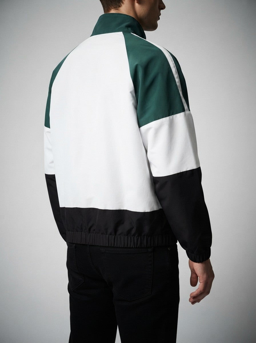 Men's Casual Colour Block Track Jacket with Zip Pockets