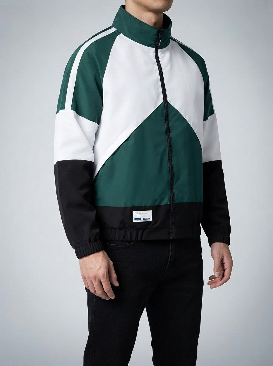 Men's Casual Colour Block Track Jacket with Zip Pockets