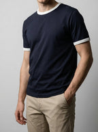 Men's Casual Contrast Trim Cotton Crew Neck T-Shirt
