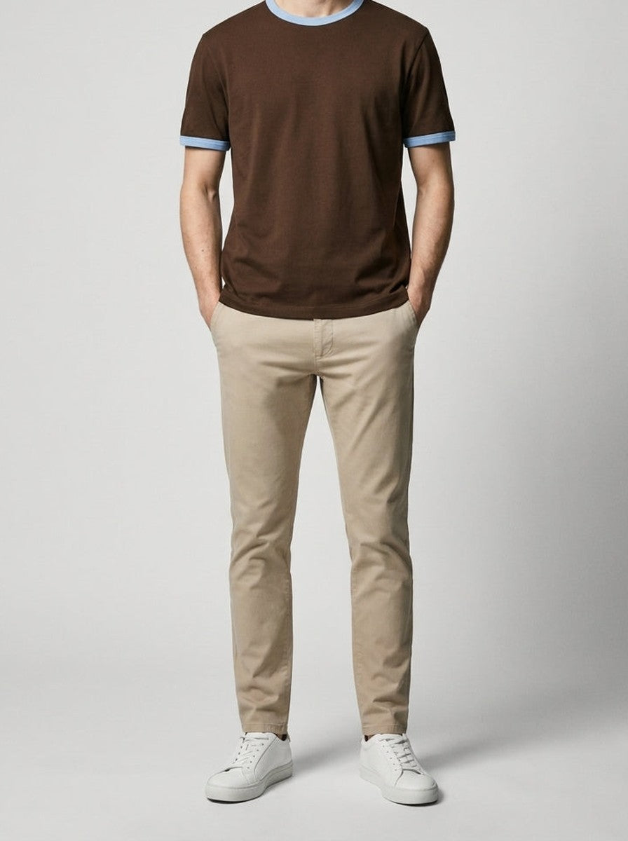 Men's Casual Contrast Trim Cotton Crew Neck T-Shirt