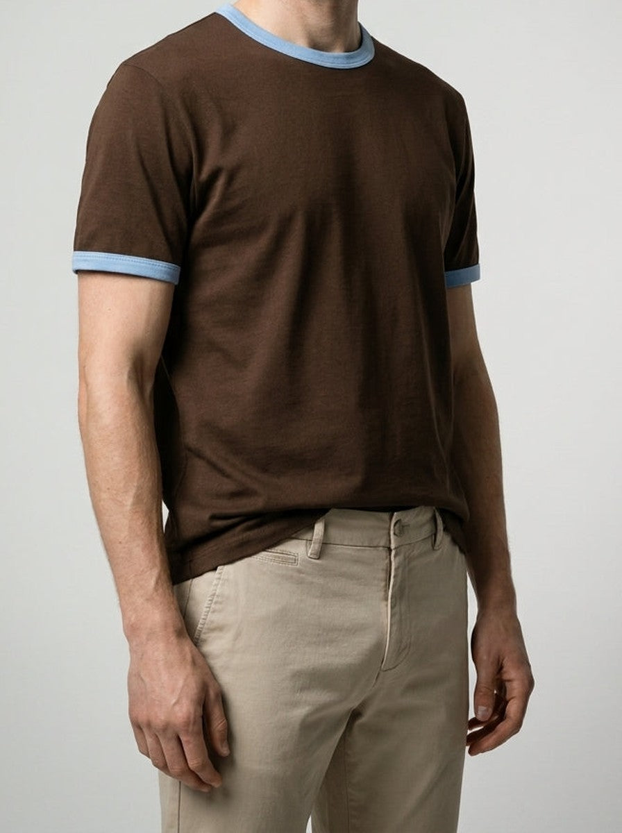 Men's Casual Contrast Trim Cotton Crew Neck T-Shirt