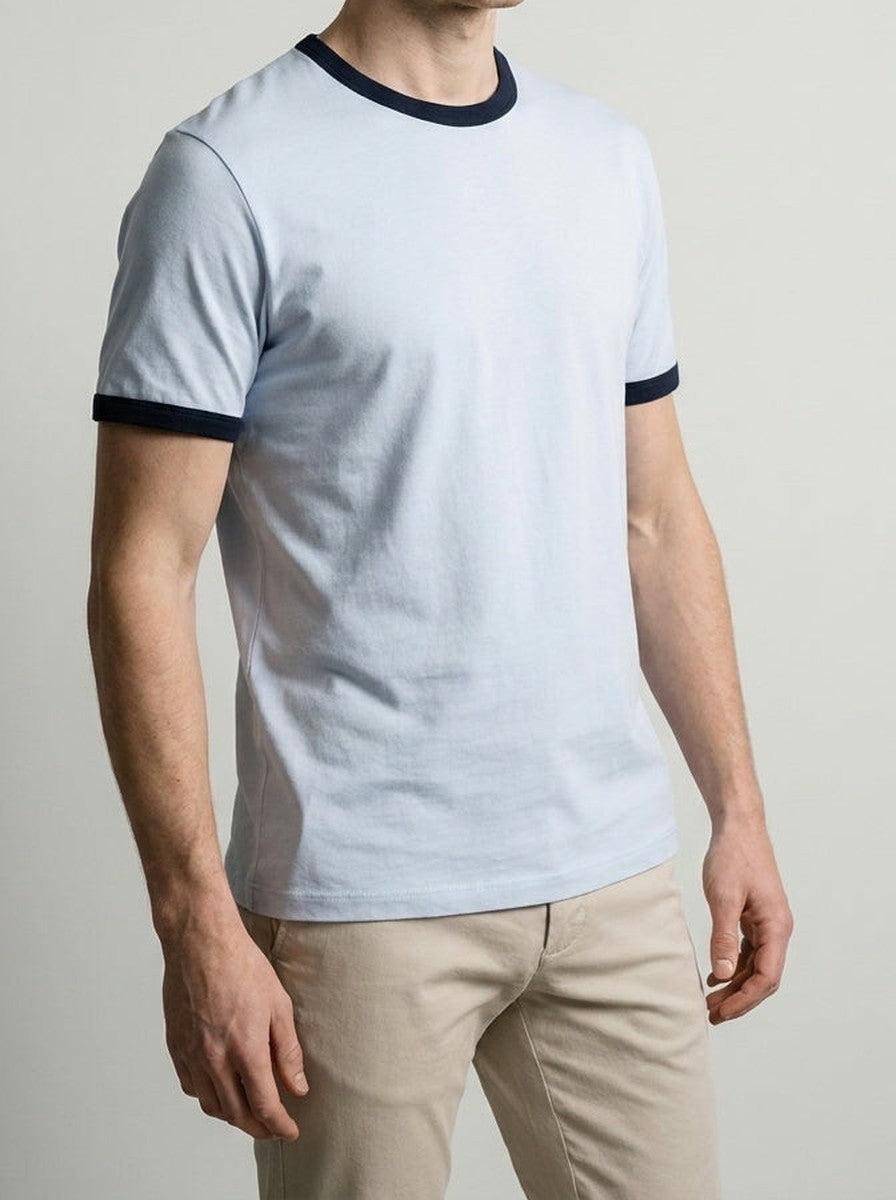 Men's Casual Contrast Trim Cotton Crew Neck T-Shirt