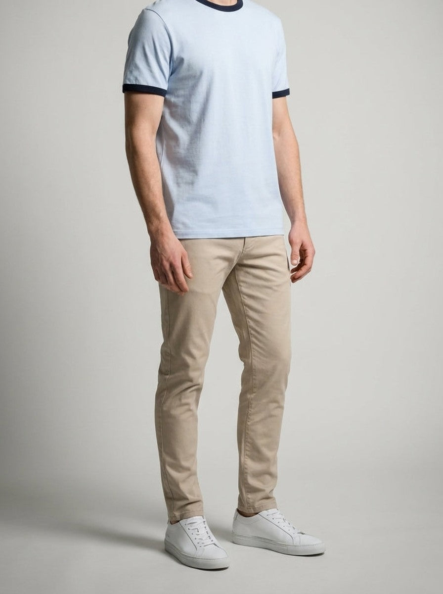 Men's Casual Contrast Trim Cotton Crew Neck T-Shirt