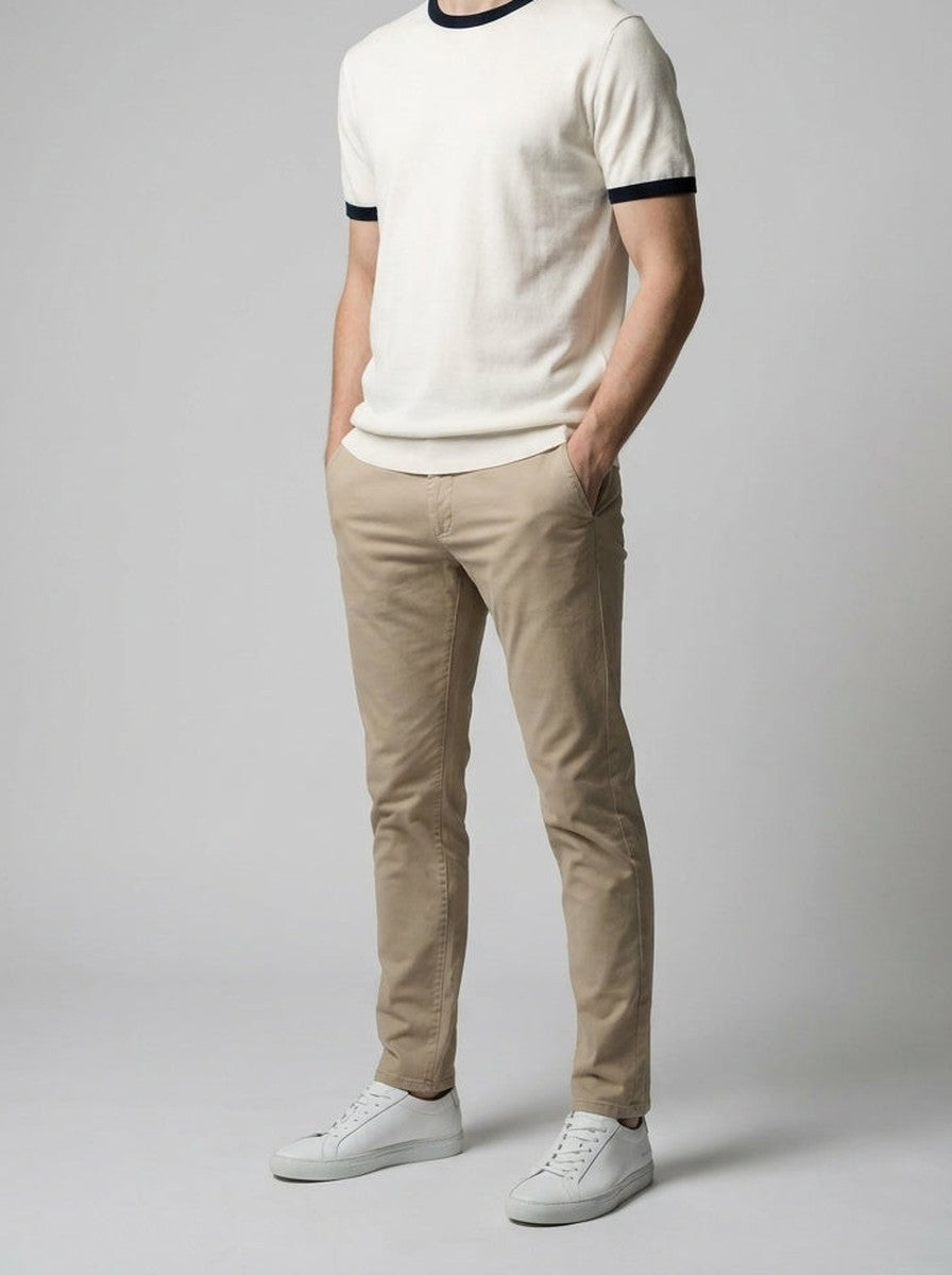 Men's Casual Contrast Trim Cotton Crew Neck T-Shirt