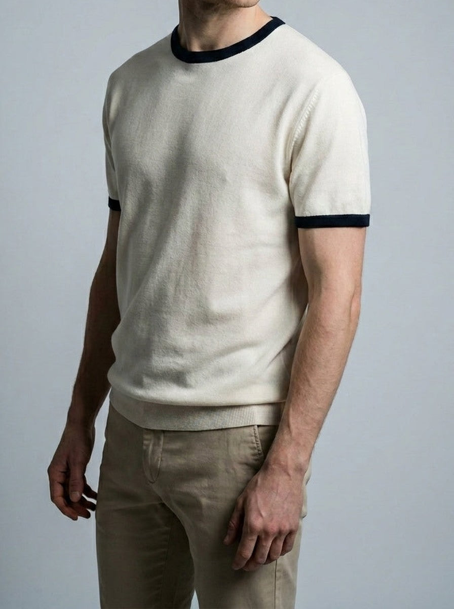 Men's Casual Contrast Trim Cotton Crew Neck T-Shirt