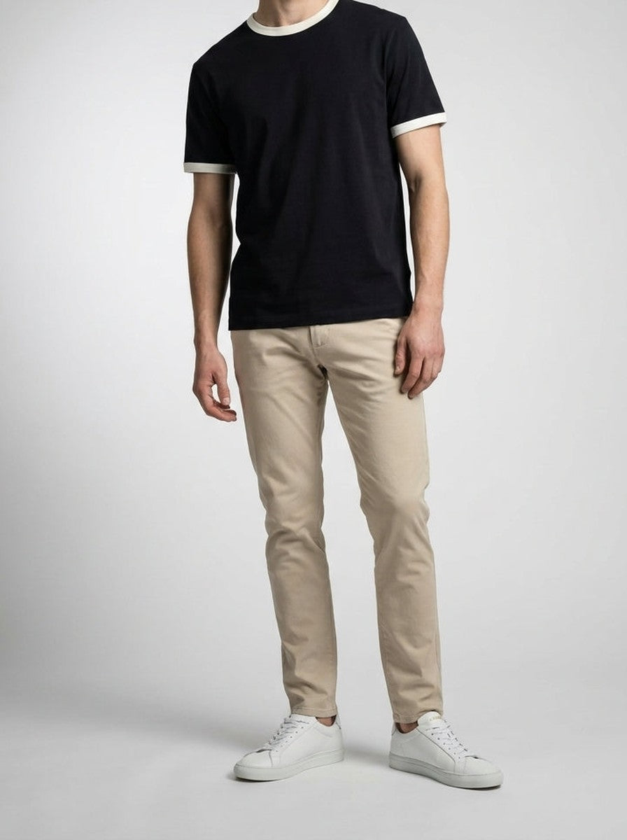 Men's Casual Contrast Trim Cotton Crew Neck T-Shirt
