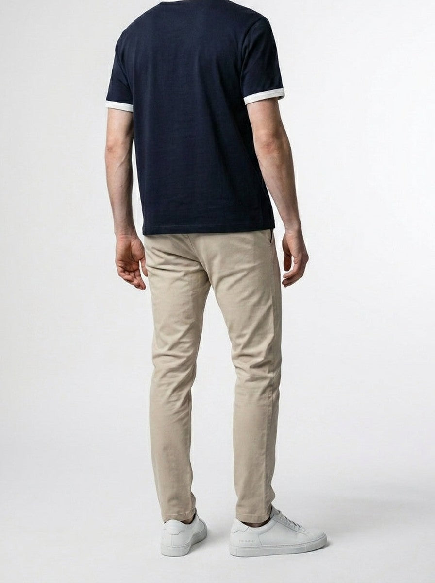 Men's Casual Contrast Trim Cotton Crew Neck T-Shirt