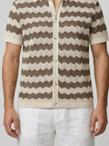 Men's Casual Crochet Knit Short Sleeve Shirt with Camp Collar