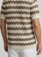 Men's Casual Crochet Knit Short Sleeve Shirt with Camp Collar