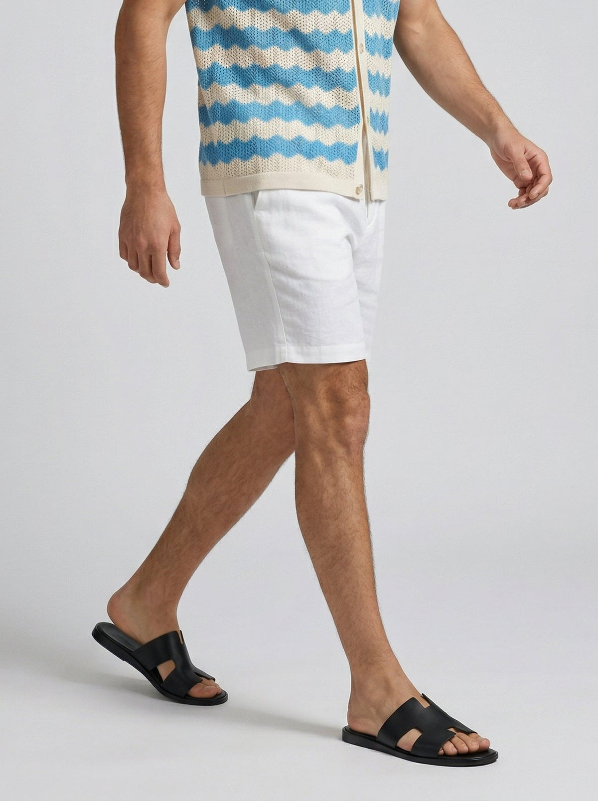 Men's Casual Crochet Knit Short Sleeve Shirt with Camp Collar