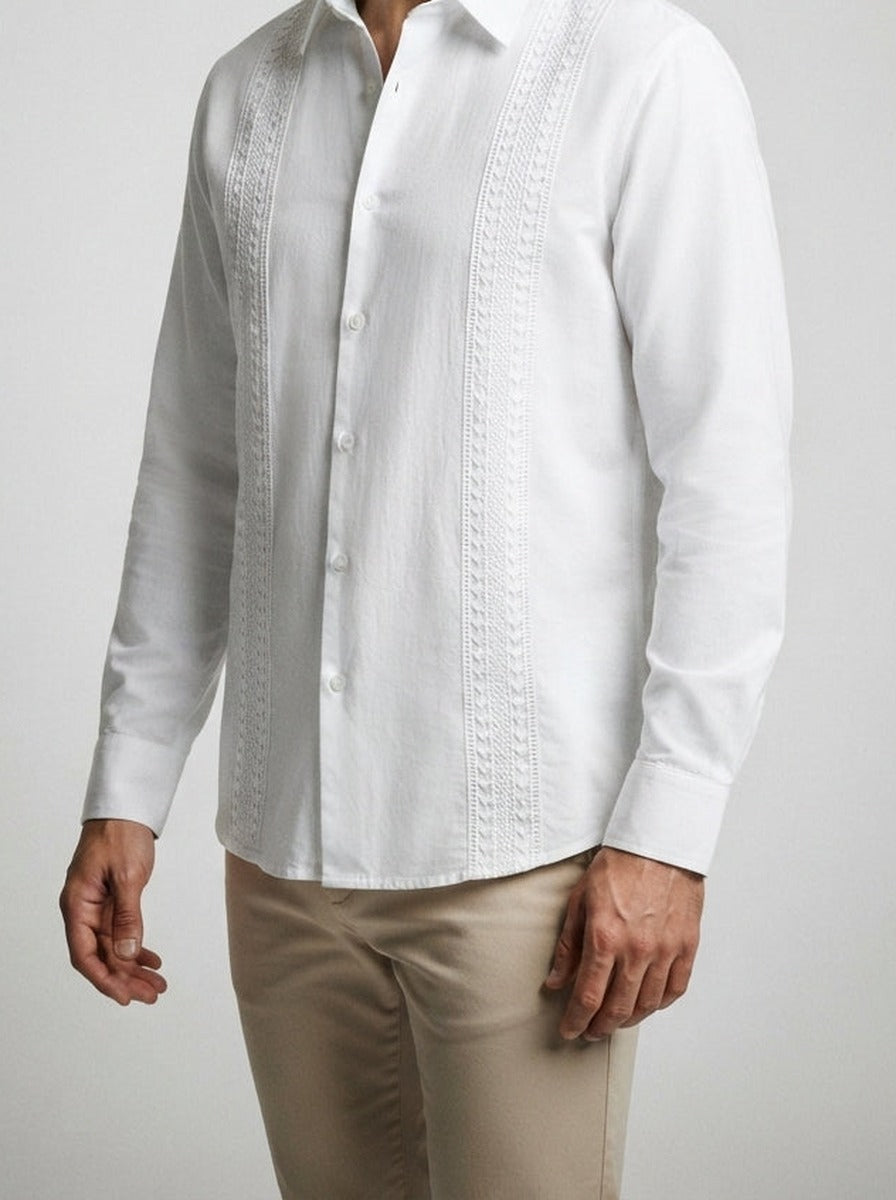 Men's Casual Embroidered Linen Shirt
