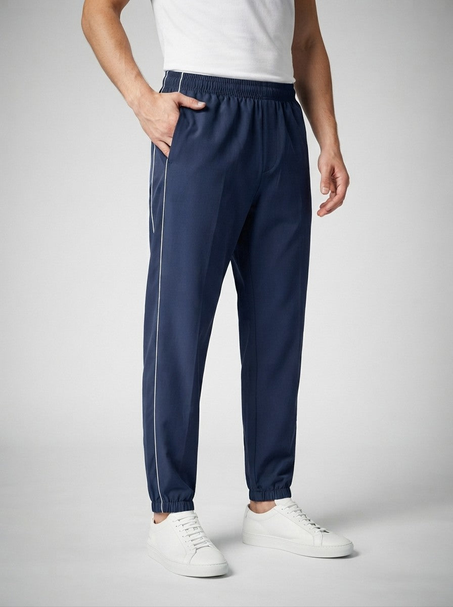 Men's Casual Joggers with Ribbed Cuff and Side Piping