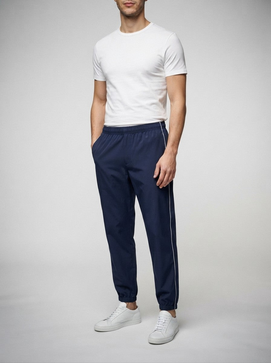 Men's Casual Joggers with Ribbed Cuff and Side Piping