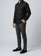 Men's Casual Linen Cotton Long Sleeve Shirt with Curved Hem