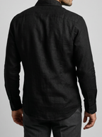 Men's Casual Linen Cotton Long Sleeve Shirt with Curved Hem