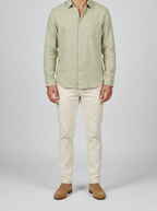 Men's Casual Linen Cotton Long Sleeve Shirt with Curved Hem