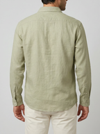 Men's Casual Linen Cotton Long Sleeve Shirt with Curved Hem