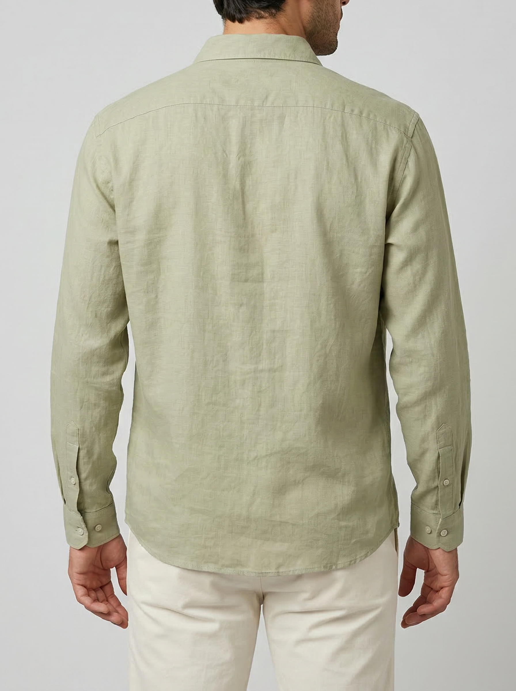 Men's Casual Linen Cotton Long Sleeve Shirt with Curved Hem