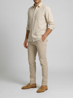 Men's Casual Linen Cotton Long Sleeve Shirt with Curved Hem