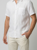 Men's Casual Linen Cotton Short Sleeve Shirt with Chest Pocket