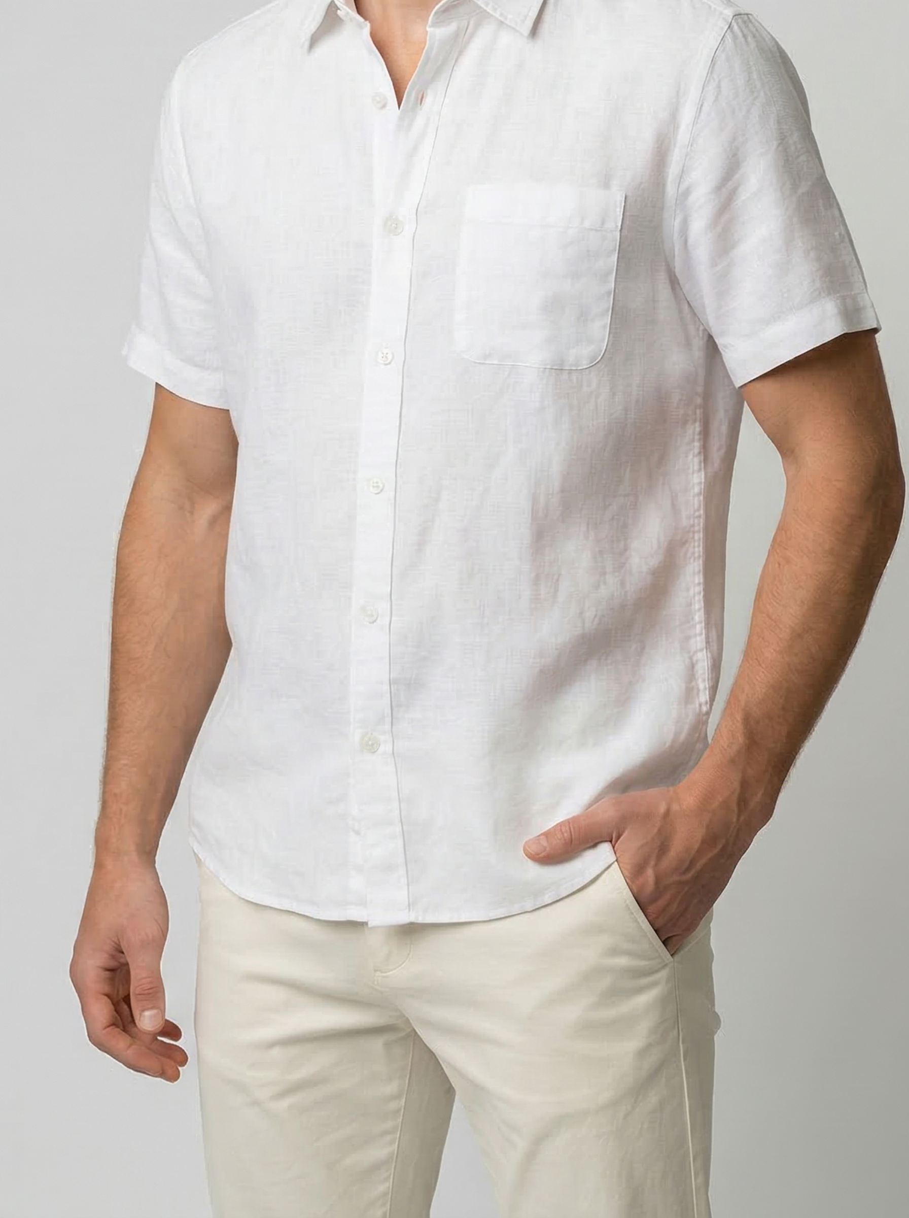 Men's Casual Linen Cotton Short Sleeve Shirt with Chest Pocket