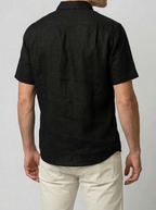 Men's Casual Linen Cotton Short Sleeve Shirt with Chest Pocket